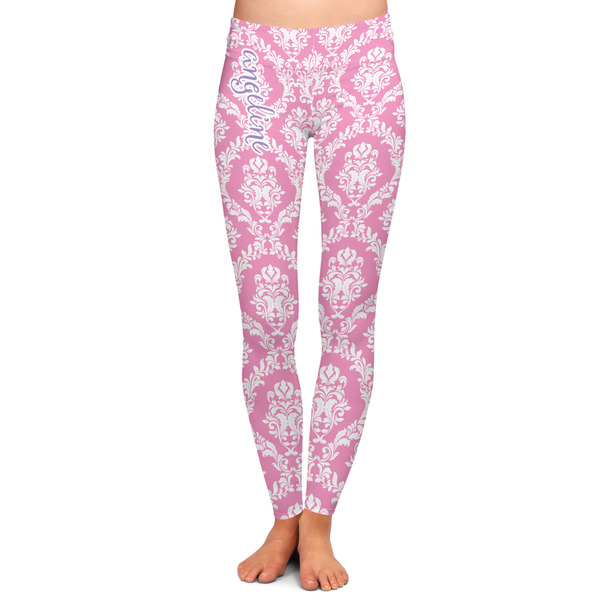 Custom Pink & Purple Damask Ladies Leggings - Small (Personalized)