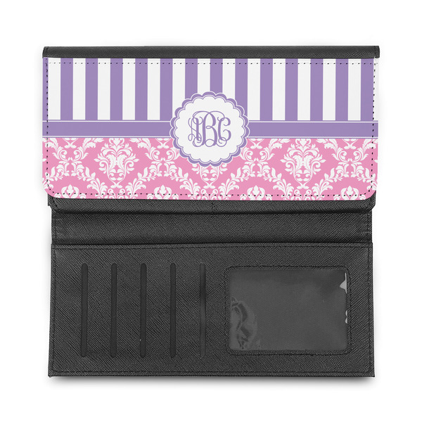 Pink & Purple Damask Ladies Wallet - Half Way Open