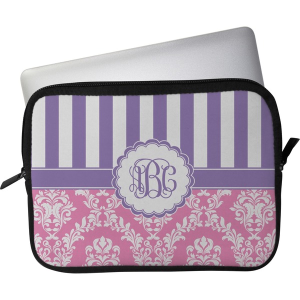 Custom Pink & Purple Damask Laptop Sleeve / Case - 11" (Personalized)