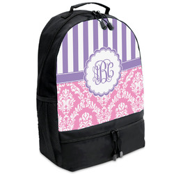 Pink & Purple Damask Backpacks - Black (Personalized)
