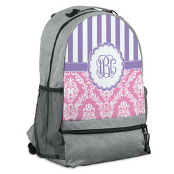 Pink & Purple Damask Backpack - Grey (Personalized)