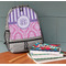 Pink & Purple Damask Large Backpack - Gray - On Desk
