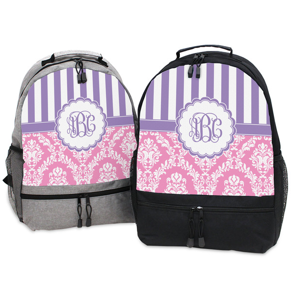 Pink & Purple Damask Large Backpacks - Both