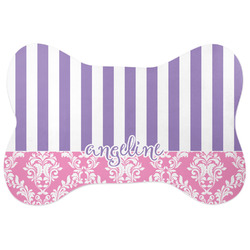 Pink & Purple Damask Bone Shaped Dog Food Mat (Personalized)