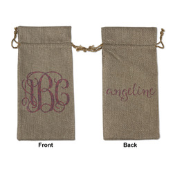 Pink & Purple Damask Large Burlap Gift Bag - Front & Back (Personalized)