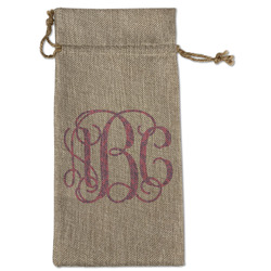 Pink & Purple Damask Large Burlap Gift Bag - Front (Personalized)