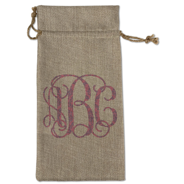 Custom Pink & Purple Damask Large Burlap Gift Bag - Front (Personalized)