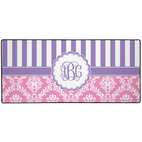 Custom Pink & Purple Damask 3XL Gaming Mouse Pad - 35" x 16" (Personalized)