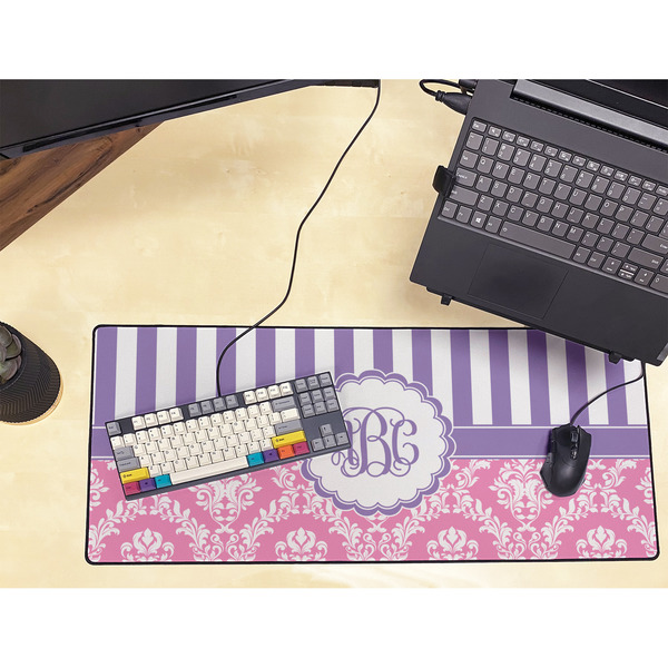 Pink & Purple Damask Large Gaming Mats - LIFESTYLE
