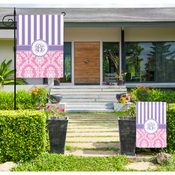 Pink & Purple Damask Large Garden Flag - Double Sided (Personalized)