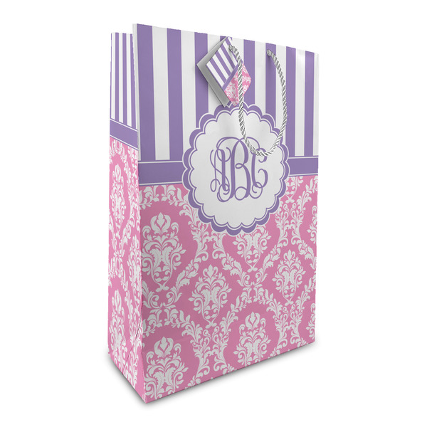Custom Pink & Purple Damask Large Gift Bag (Personalized)