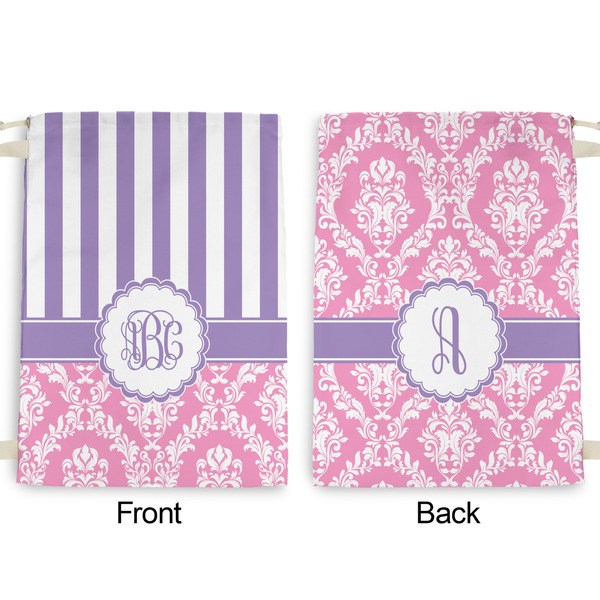 Pink & Purple Damask Large Laundry Bag - Front & Back View