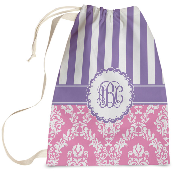 Custom Pink & Purple Damask Laundry Bag - Large (Personalized)