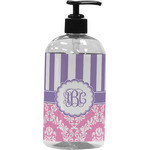 Pink & Purple Damask Plastic Soap / Lotion Dispenser (16 oz - Large - Black) (Personalized)