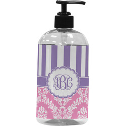 Pink & Purple Damask Plastic Soap / Lotion Dispenser (Personalized)