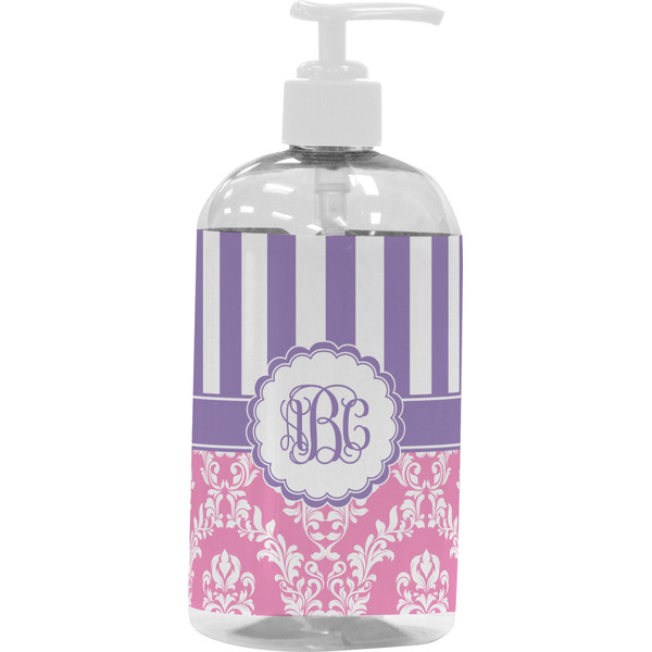 Pink & Purple Damask Large Liquid Dispenser (16 oz) - White