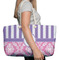 Pink & Purple Damask Large Rope Tote Bag - In Context View