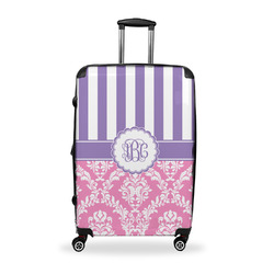 Pink & Purple Damask Suitcase - 28" Large - Checked w/ Monogram