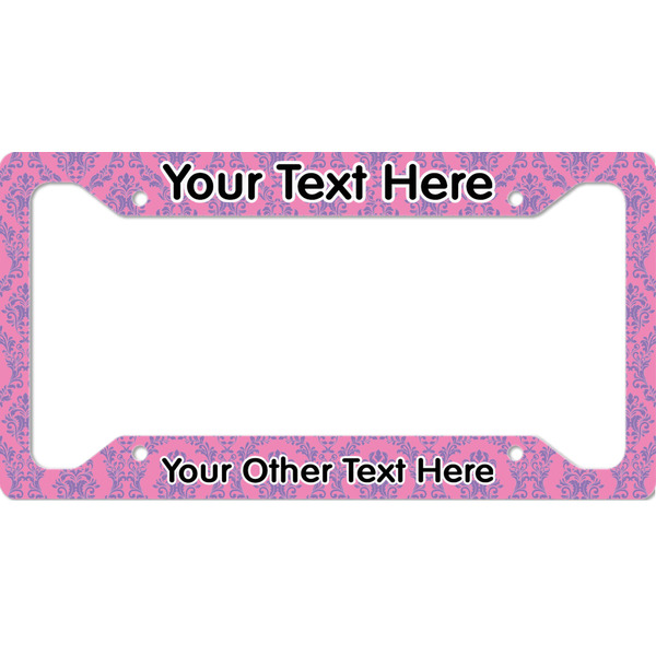 Custom Pink & Purple Damask License Plate Frame - Style A (Personalized)