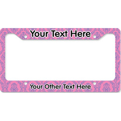 Pink & Purple Damask License Plate Frame - Style B (Personalized)