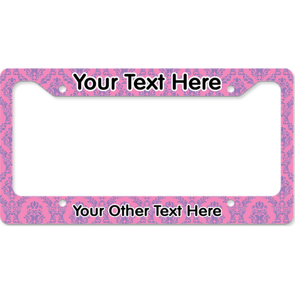 Custom Pink & Purple Damask License Plate Frame - Style B (Personalized)