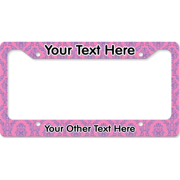Pink & Purple Damask License Plate Frame Wide