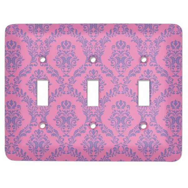 Custom Pink & Purple Damask Light Switch Cover (3 Toggle Plate)