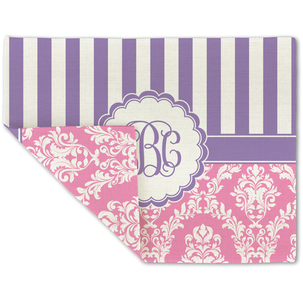 Pink & Purple Damask Linen Placemat - Folded Corner (double side)