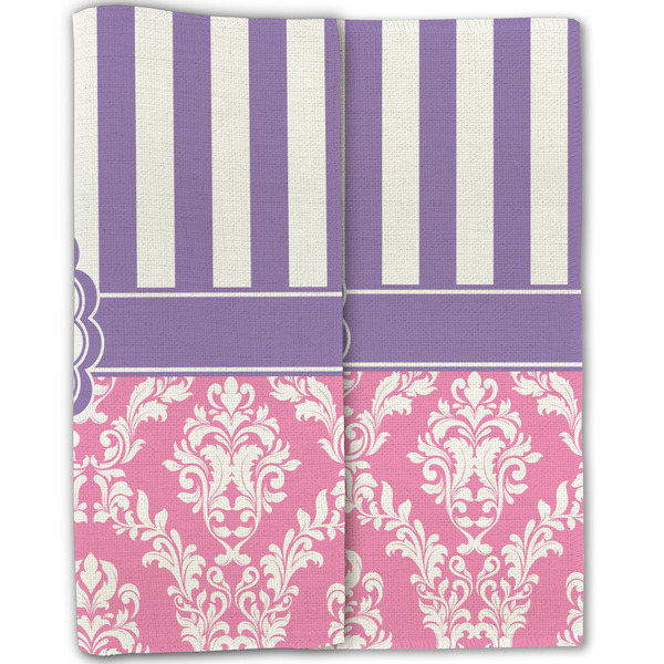 Pink & Purple Damask Linen Placemat - Folded Half (double sided)