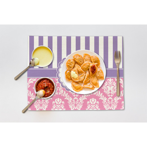 Pink & Purple Damask Linen Placemat - Lifestyle (single)
