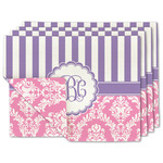 Pink & Purple Damask Linen Placemat w/ Monogram