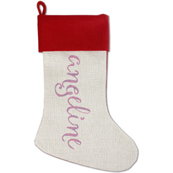 Pink & Purple Damask Red Linen Stocking (Personalized)
