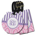 Pink & Purple Damask Plastic Luggage Tag (Personalized)