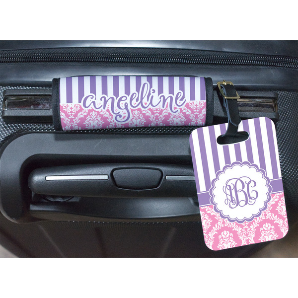 Pink & Purple Damask Luggage Wrap & Tag
