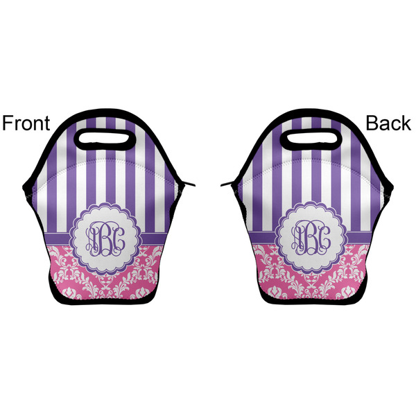 Pink & Purple Damask Lunch Bag - Front and Back