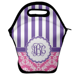 Pink & Purple Damask Lunch Bag w/ Monogram
