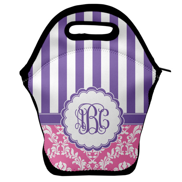 Custom Pink & Purple Damask Lunch Bag w/ Monogram