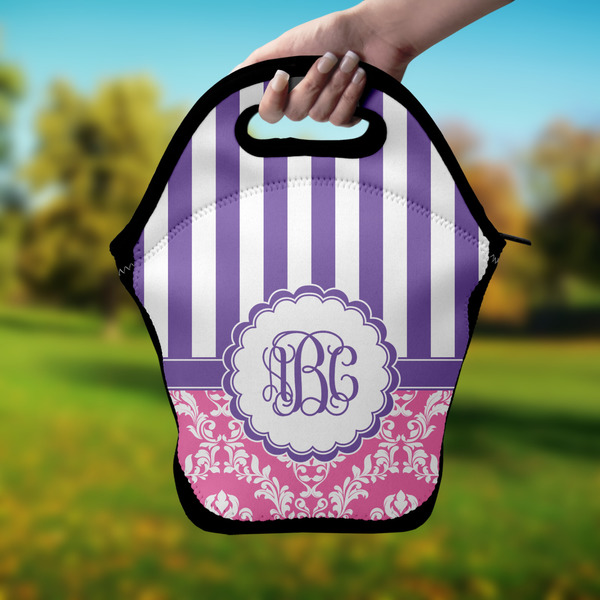 Pink & Purple Damask Lunch Bag - Hand