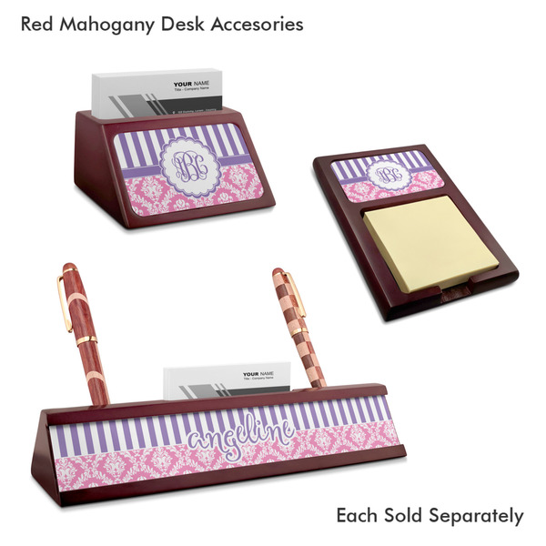 Pink & Purple Damask Mahogany Desk Accessories