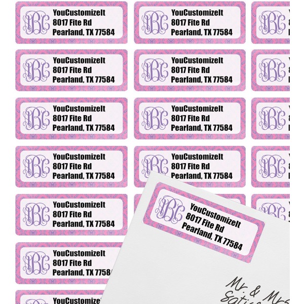 Pink & Purple Damask Mailing Label on Envelope - Multiple Labels