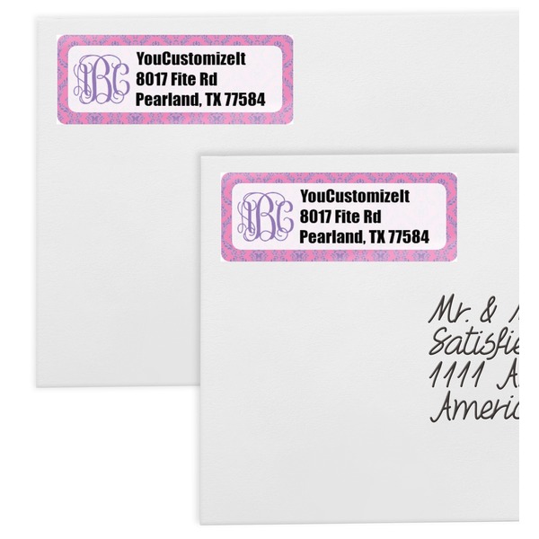 Pink & Purple Damask Mailing Labels - Double Stack Close Up