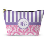 Pink & Purple Damask Makeup Bag - Large - 12.5"x7" (Personalized)