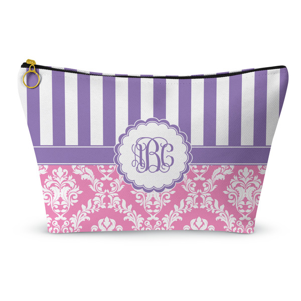 Custom Pink & Purple Damask Makeup Bag - Large - 12.5"x7" (Personalized)