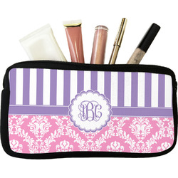 Pink & Purple Damask Makeup / Cosmetic Bag (Personalized)