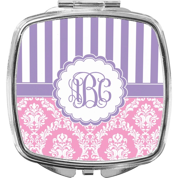 Custom Pink & Purple Damask Compact Makeup Mirror (Personalized)