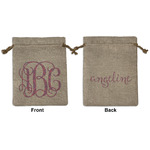 Pink & Purple Damask Medium Burlap Gift Bag - Front & Back (Personalized)