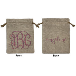 Pink & Purple Damask Medium Burlap Gift Bag - Front & Back (Personalized)