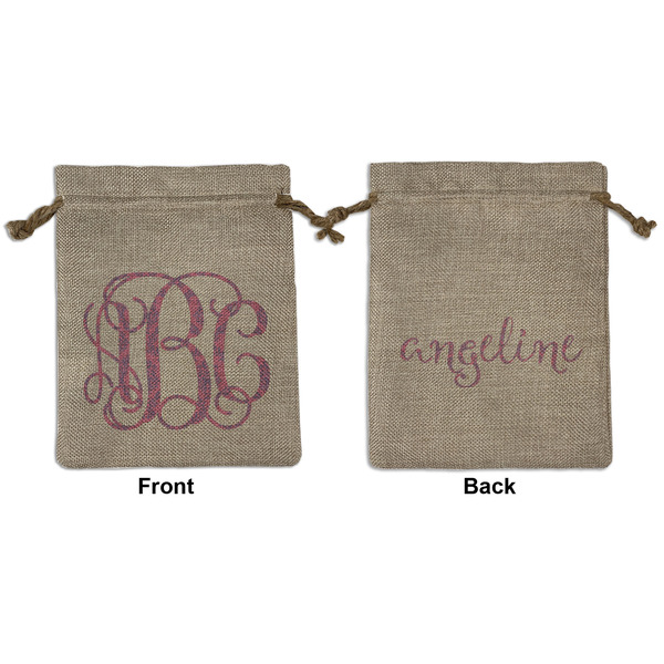 Custom Pink & Purple Damask Medium Burlap Gift Bag - Front & Back (Personalized)