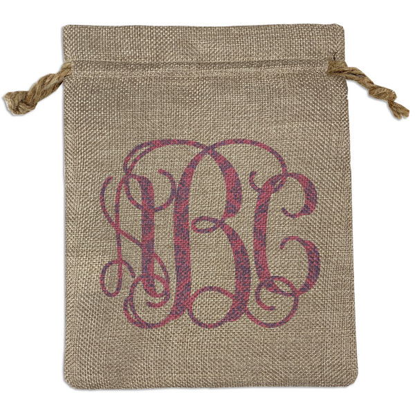 Custom Pink & Purple Damask Medium Burlap Gift Bag - Front (Personalized)