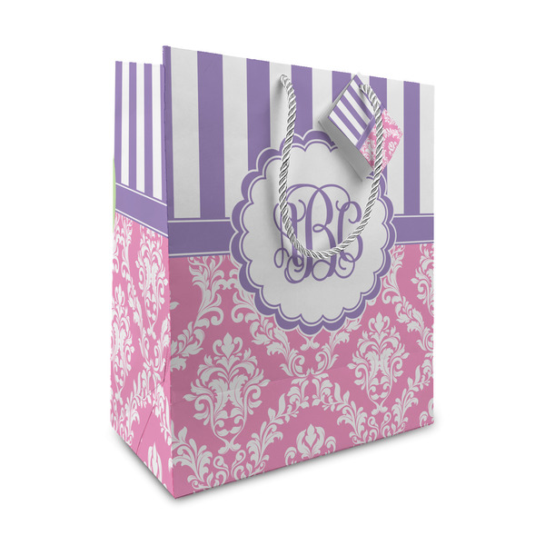 Custom Pink & Purple Damask Medium Gift Bag (Personalized)